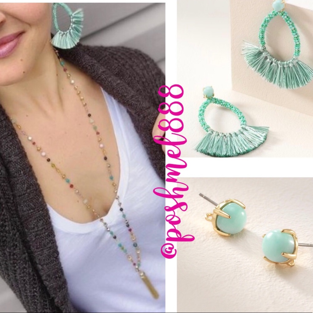 Stella & Dot | Mint Anne Fringe Statement to Stud Earrings - Picture 1 of 10
